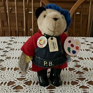 Eden Plush Paddington Bear Artist Bear wearing a Beret and holding a Color Palet